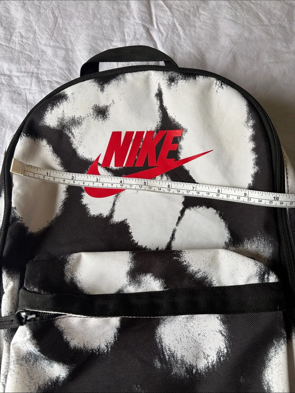 Nike Black & White Graphic Backpack with Red Swoosh